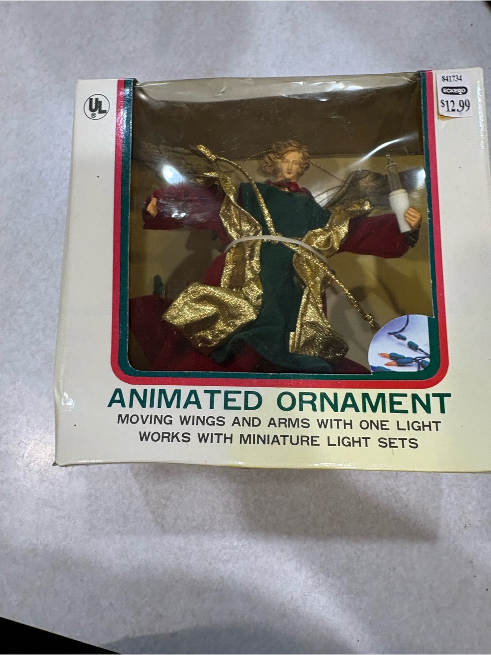 Animated Angel Ornament in Green & Gold - Holiday Home Accent vintage